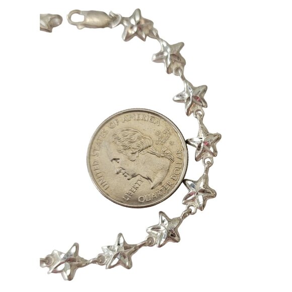 Sterling Silver Lobster Clasp Stars Chain Link Bracelet, 7.75" Long E715 - Picture 6 of 8